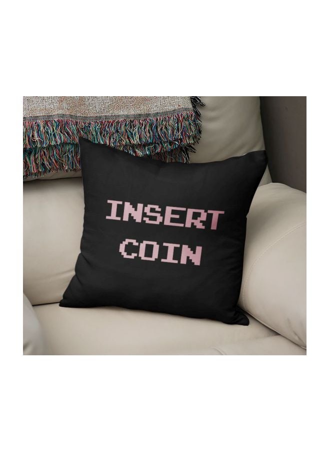 وسادة للزينة بطبعة "Insert Coin" أسود/وردي 16x16بوصة - Image 2