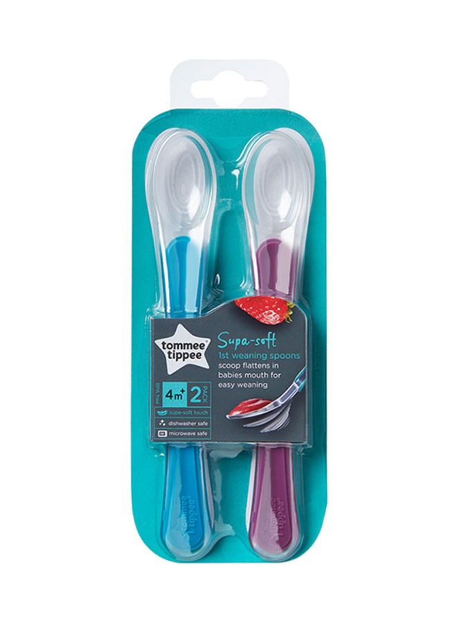 tommee tippee - Pack Of 2 Supa Soft First Transitioning Spoons, 4+ M - Blue/Purple/White - Image 1