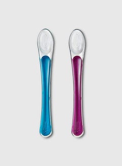 tommee tippee Pack Of 2 Supa Soft First Transitioning Spoons, 4+ M - Blue/Purple/White  - Image 3