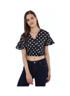 R&B Printed Cotton Crop Top Navy Blue/White  - Image 1