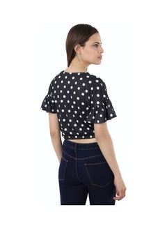 R&B Printed Cotton Crop Top Navy Blue/White  - Image 2
