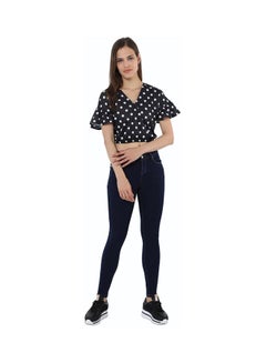 R&B Printed Cotton Crop Top Navy Blue/White  - Image 4