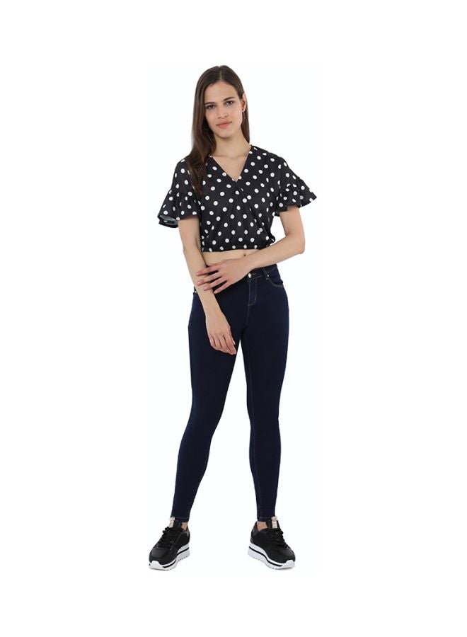 R&B - Printed Cotton Crop Top Navy Blue/White - Image 1