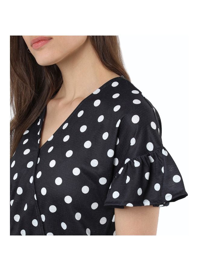 R&B - Printed Cotton Crop Top Navy Blue/White - Image 1