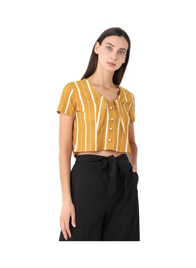 R&B - Polyester Crop Top Mustard/Beige/White - Image 1