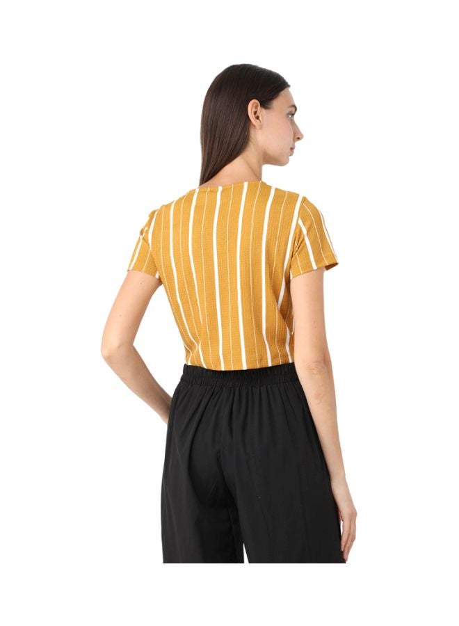 R&B - Polyester Crop Top Mustard/Beige/White - Image 1