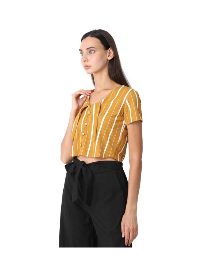 R&B - Polyester Crop Top Mustard/Beige/White - Image 1