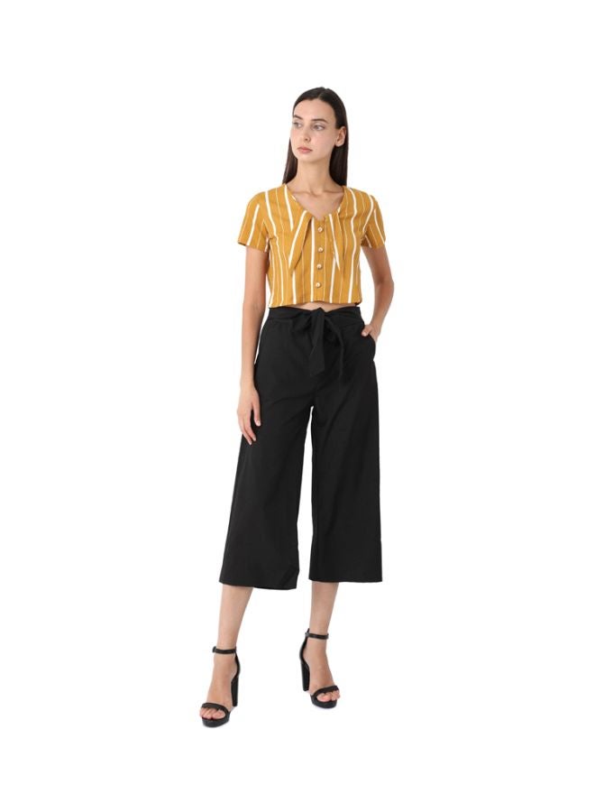 R&B - Polyester Crop Top Mustard/Beige/White - Image 1