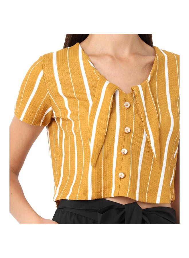 R&B - Polyester Crop Top Mustard/Beige/White - Image 1