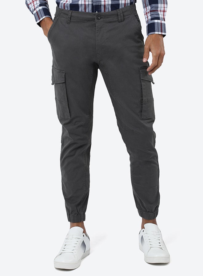 Slim Fit Cargo Pants with Pockets and Cuffed Hems DARK GREY Dark Grey