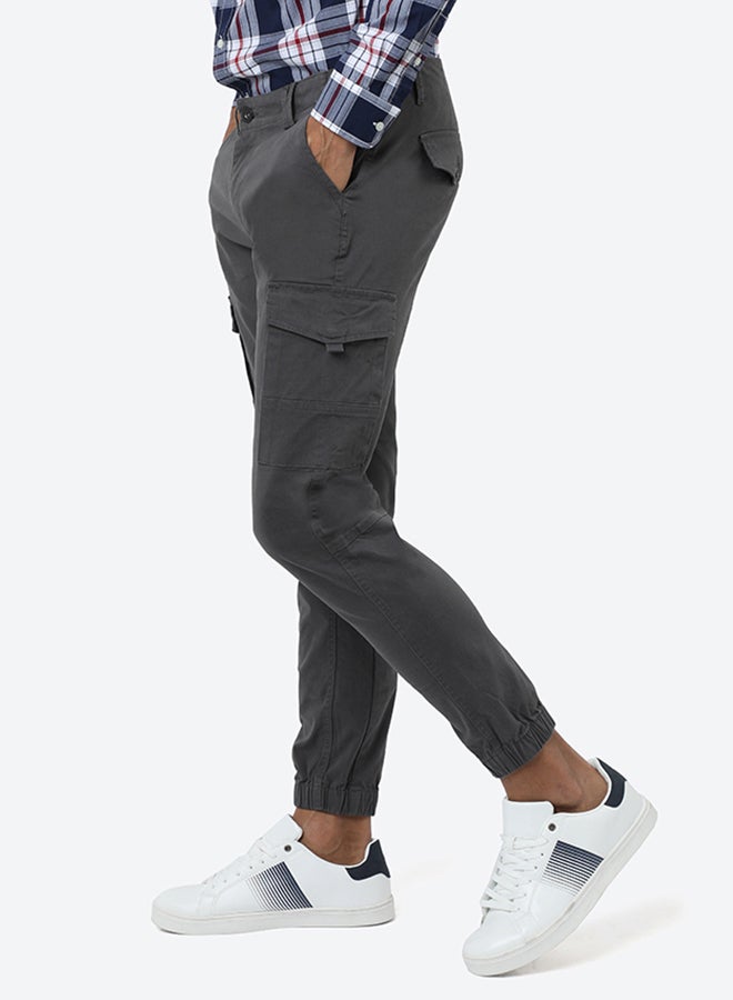 Slim Fit Cargo Pants with Pockets and Cuffed Hems DARK GREY Dark Grey