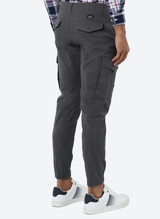 Slim Fit Cargo Pants with Pockets and Cuffed Hems DARK GREY Dark Grey