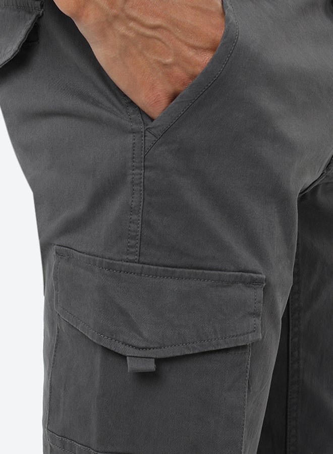 Slim Fit Cargo Pants with Pockets and Cuffed Hems DARK GREY Dark Grey