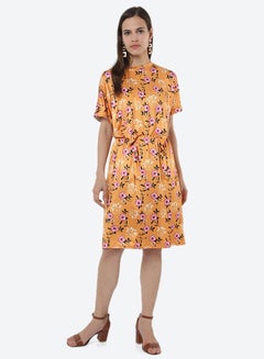R&B Tie Ups Printed Midi Dress Mustard  - Image 1