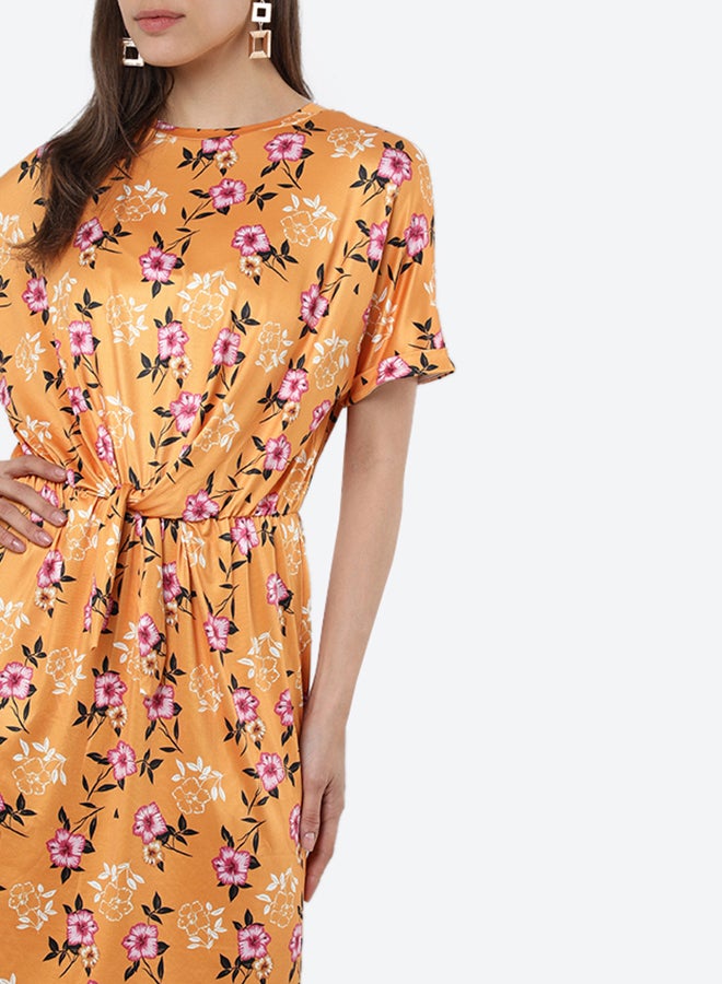 R&B Tie Ups Printed Midi Dress Mustard  - Image 3