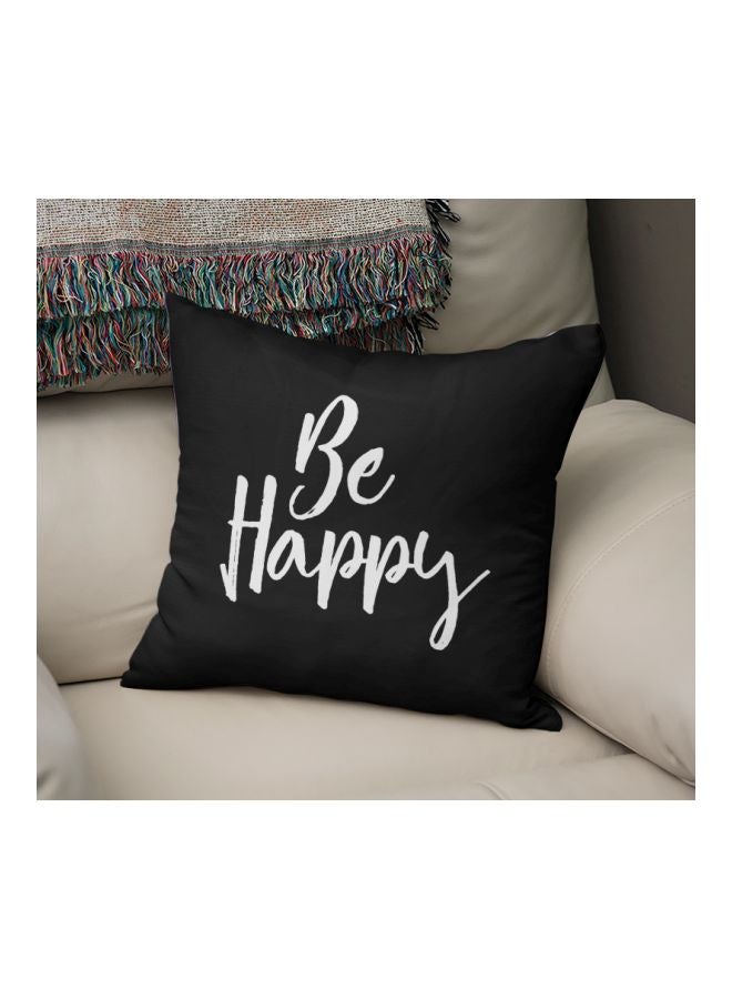 وسادة زينة لديكور المنزل بطبعة عبارة "Be Happy" بنمط القصدير بلون أبيض لؤلؤي، يُمكنك اختيار التصميم بنفسك أسود/ أبيض 16x16بوصة
