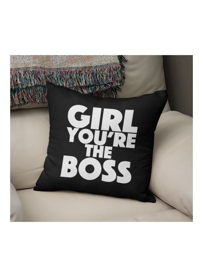 Girl You Are The Boss Printed Decorative Pillow Black/White 16x16inch