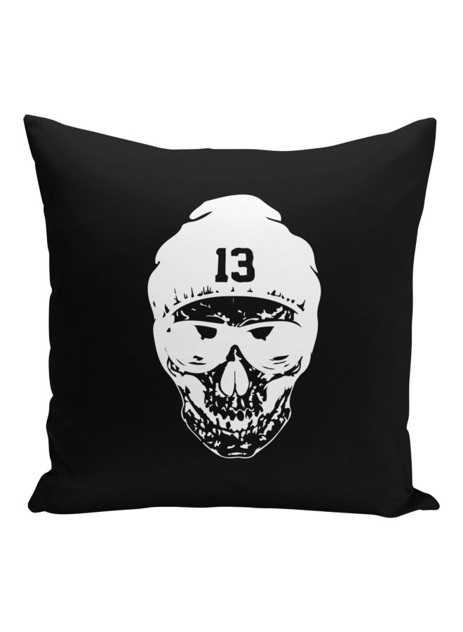Skull Beany Hat Printed Decorative Pillow Black/White 16x16inch - Image 1