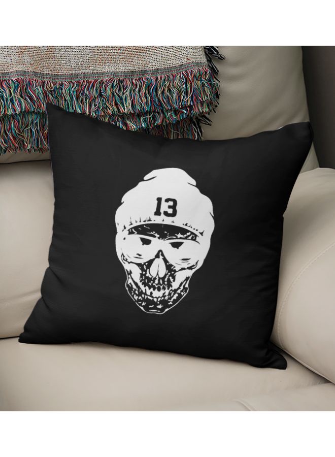 Skull Beany Hat Printed Decorative Pillow Black/White 16x16inch - Image 2