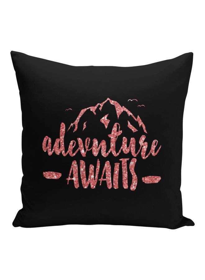Adventure Awaits Printed Decorative Pillow Black/Pink 16x16inch - Image 1