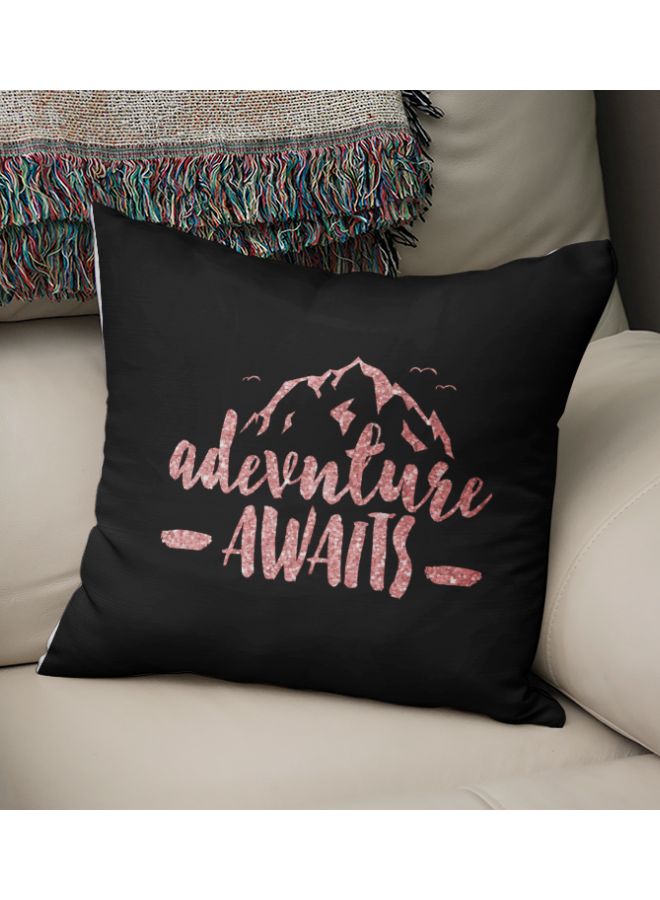 Adventure Awaits Printed Decorative Pillow Black/Pink 16x16inch - Image 2