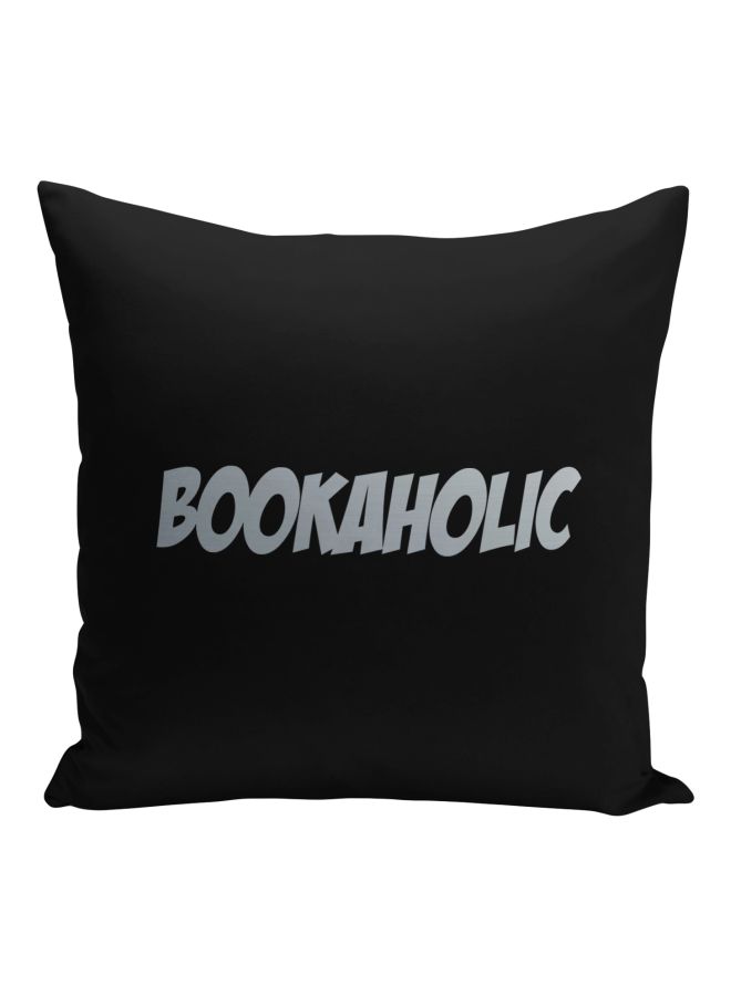 Bookaholic Printed Decorative Pillow Black/Silver 16x16inch - Image 1
