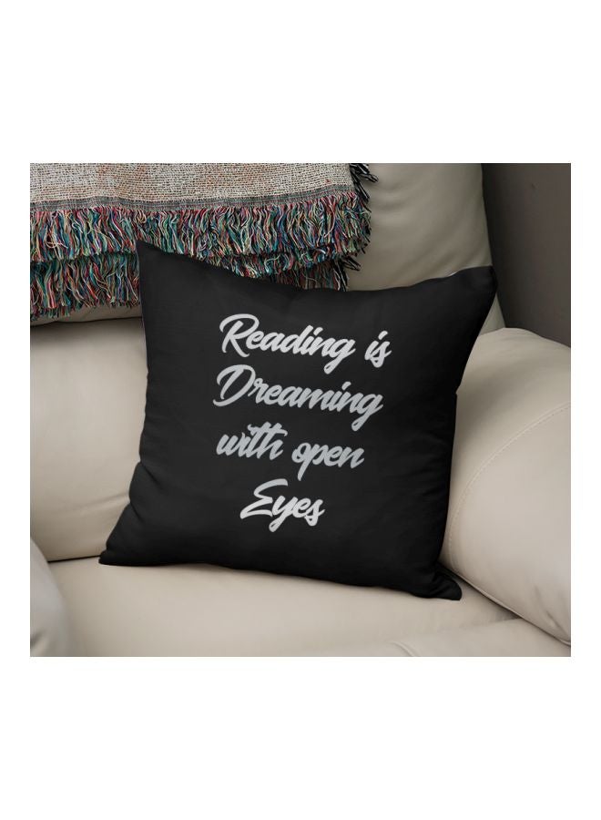 Reading Is Dreaming With Open Eyes Printed Decorative Pillow Black/Silver 16x16inch - Image 2