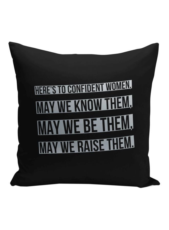 وسادة زينة بطبعة عبارة "Here's To Confident Women" أسود/فضي 16x16بوصة - Image 1