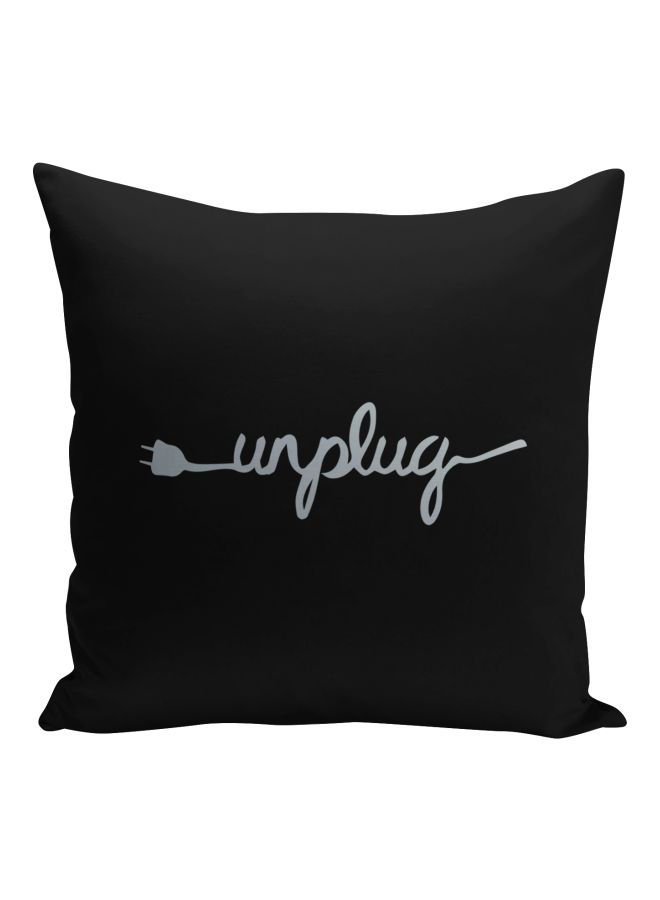 Unplug Printed Decorative Pillow Black/Metalic Silver 16x16inch - Image 1