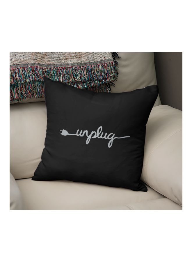 Unplug Printed Decorative Pillow Black/Metalic Silver 16x16inch - Image 2