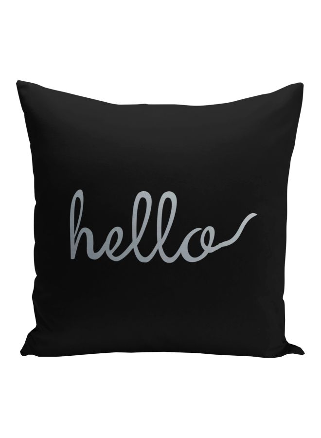 وسادة زينة للديكور بطبعة كلمة "Hello" أسود/فضي 16x16بوصة  - Image 1