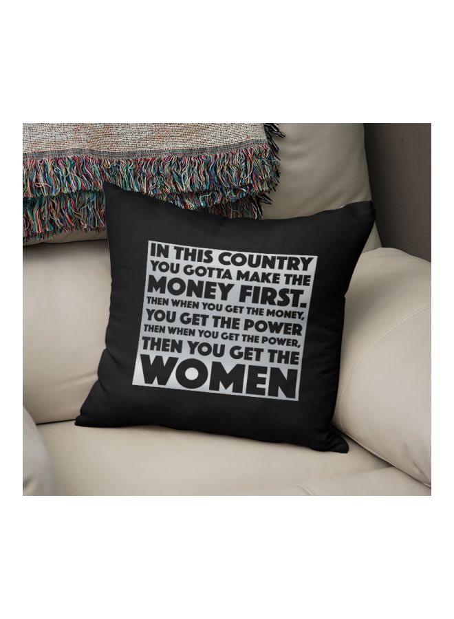 وسادة زينة مطبوع عليها عبارة "Money First" أسود/فضي 16x16بوصة  - Image 2