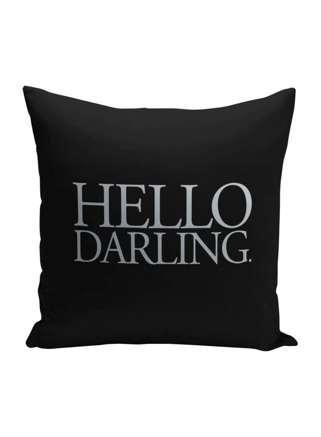 Hello Darling Printed Decorative Couch Pillow Black/Grey 16x16inch - Image 1