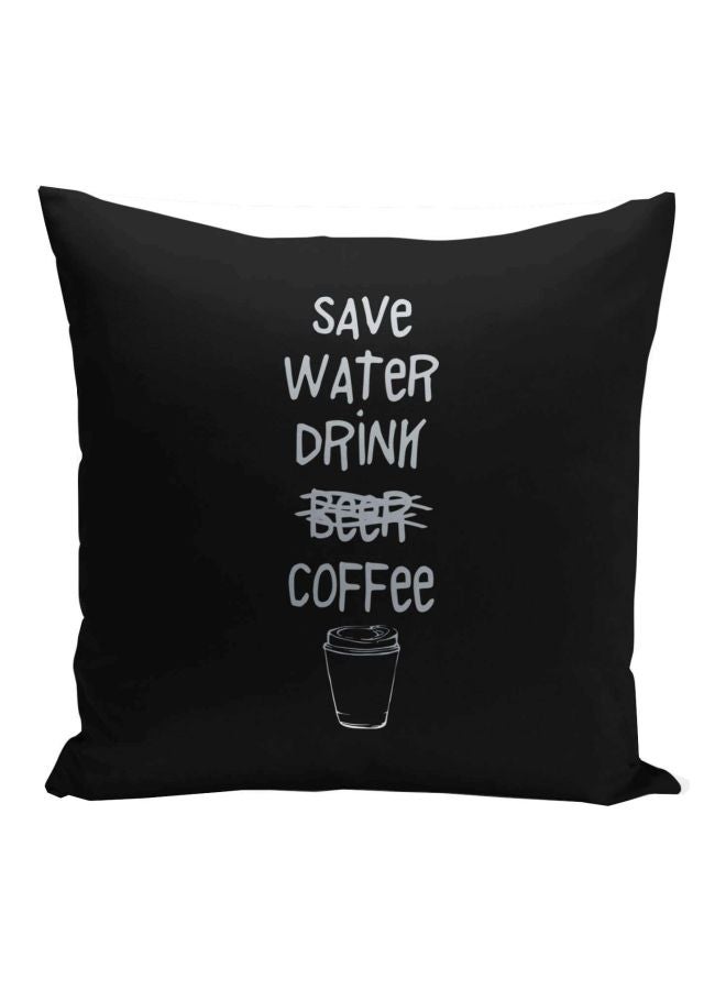 وسادة ديكور بطبعة "Save Water" أسود/فضي 16x16بوصة  - Image 1