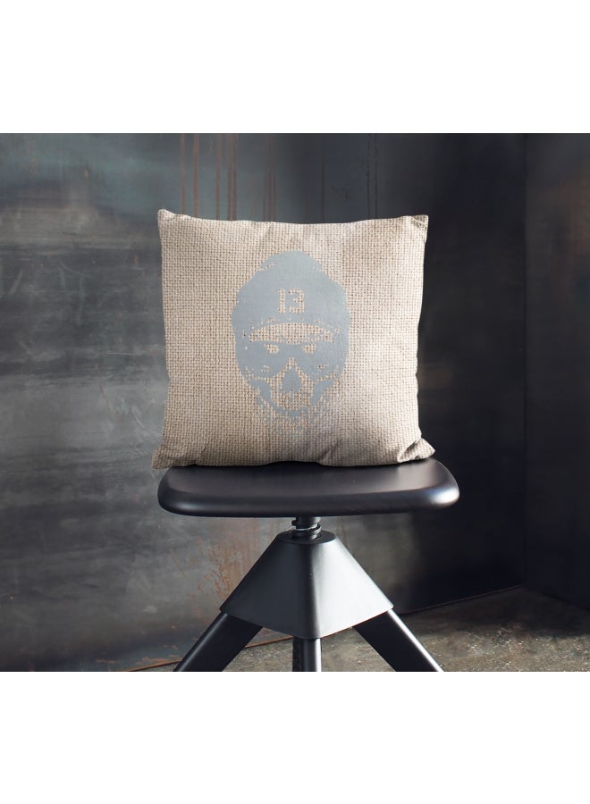 Skull Beany Hat Printed Decorative Pillow Beige/Silver 16x16inch