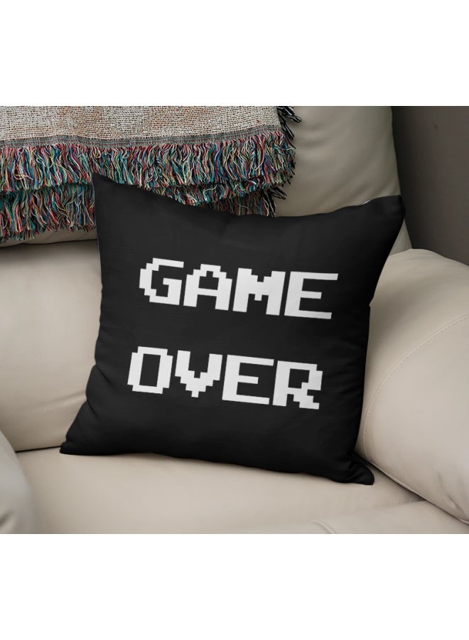 Game Over Printed Decorative Pillow Black/White 16x16inch