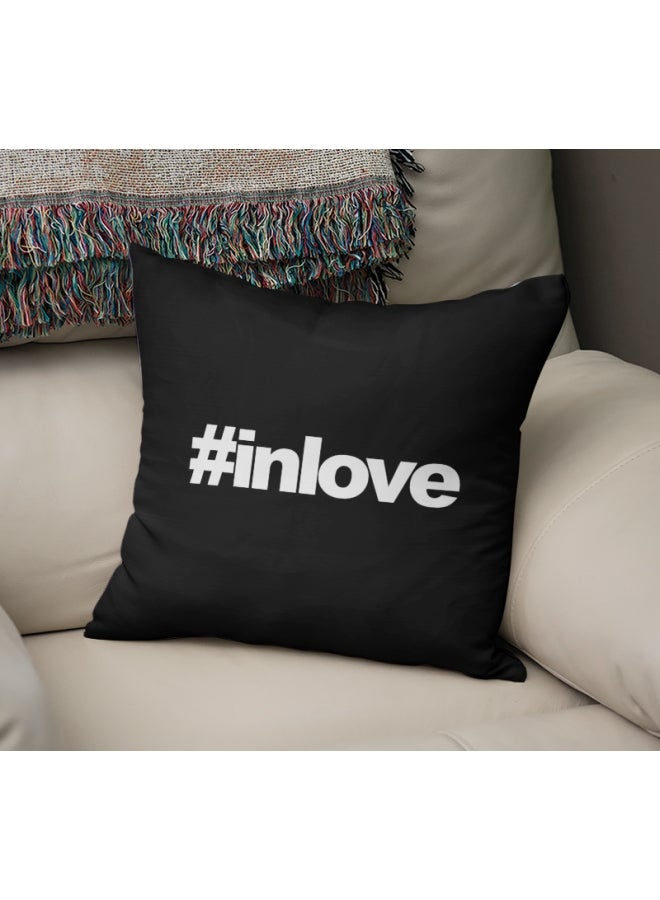 Hashtag In Love Quote Printed Decorative Pillow Black/Pearl White 16x16inch