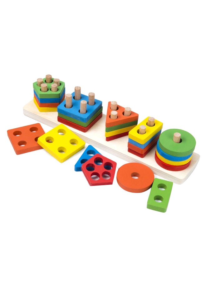 مَجموعَة 25 قِطعَة مُكَعّبات تكديس بأشكال هندسية ومُزودة بحَامِل 11.8 x 2.77بوصة - Image 1