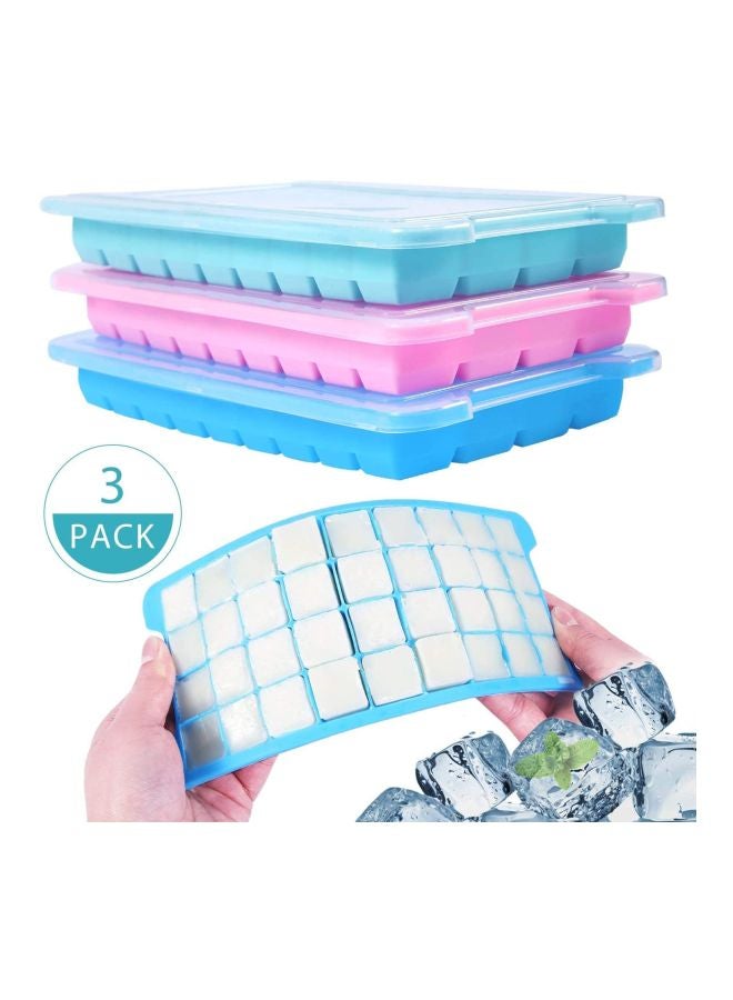 كيو دي طقم من 3 صواني مكعّبات ثلج من السيليكون مزوّدة بغطاء أخضر/وردي/أزرق 10.2x1.7x1بوصة - Image 2