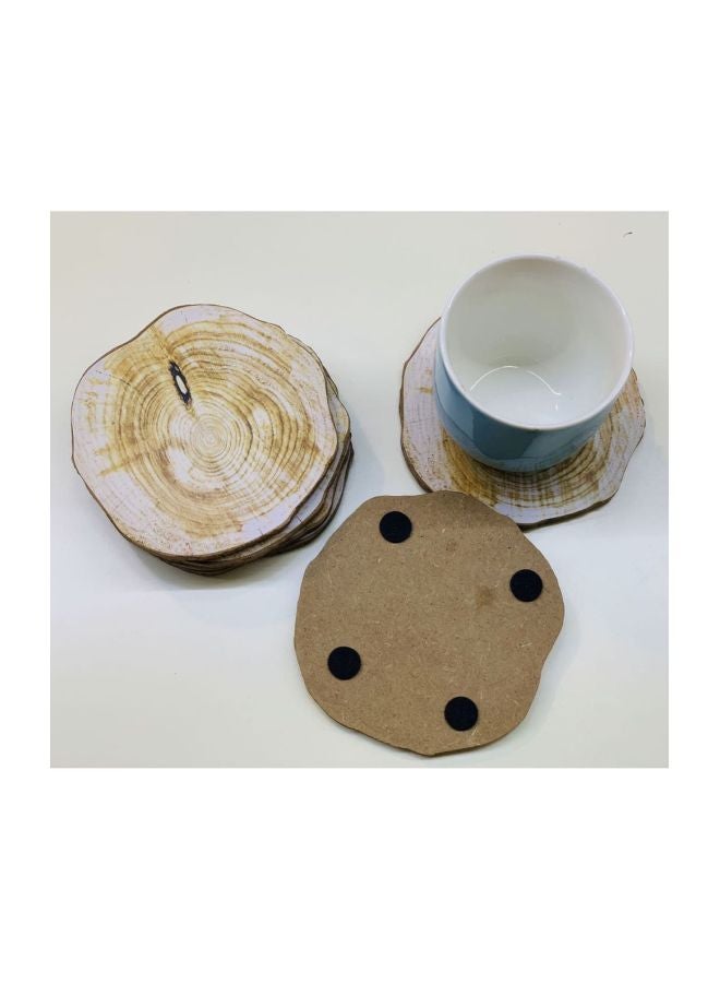 Pack Of 6 Wooden Coasters Beige 10x10cm  - Image 3