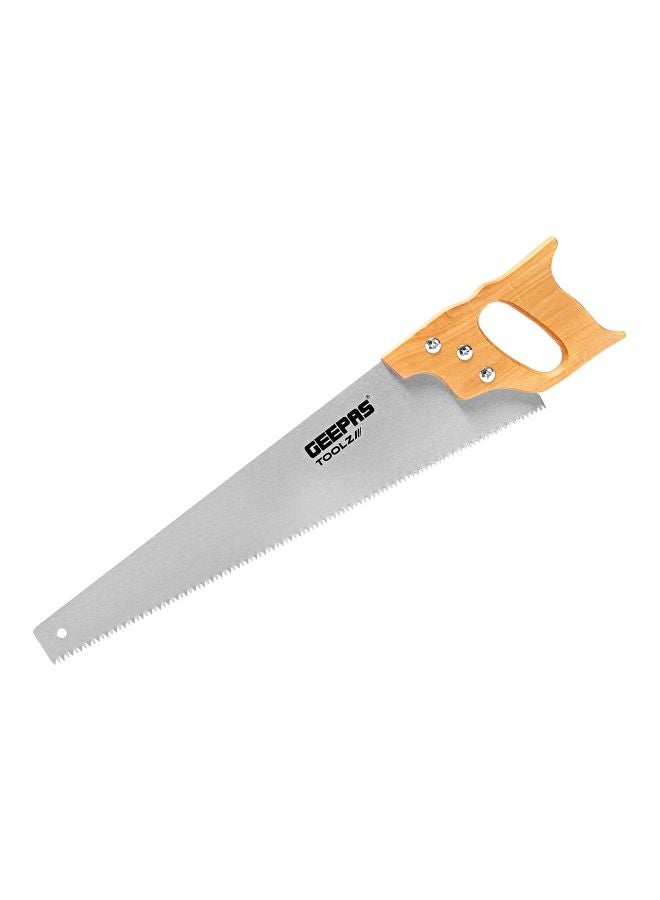GEEPAS 18" Hand Saw - Universal-Cut Soft-Grip with Wooden Handle | Heavy Duty Sawing, Trimming, Gardening, Wood Cutting, Plastic, Made of Carbon Steel | Ideal for Carpenters, Gardeners, Framers & More Silver/Beige 18inch  - Image 1