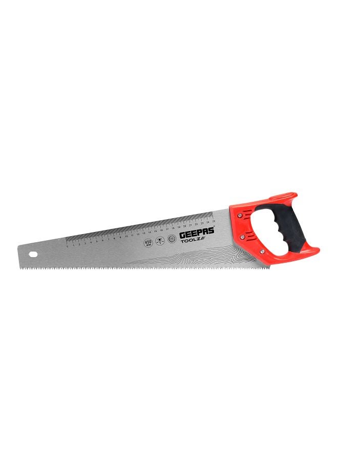 GEEPAS Geepas 16" Hand Saw - Universal-Cut Soft-Grip with TRP Handle | Heavy Duty Sawing, Trimming, Gardening, Wood Cutting, Plastic, Made of Carbon Steel | Ideal for Carpenters, Gardeners, Framers & More Silver/Red/Black 16inch  - Image 1