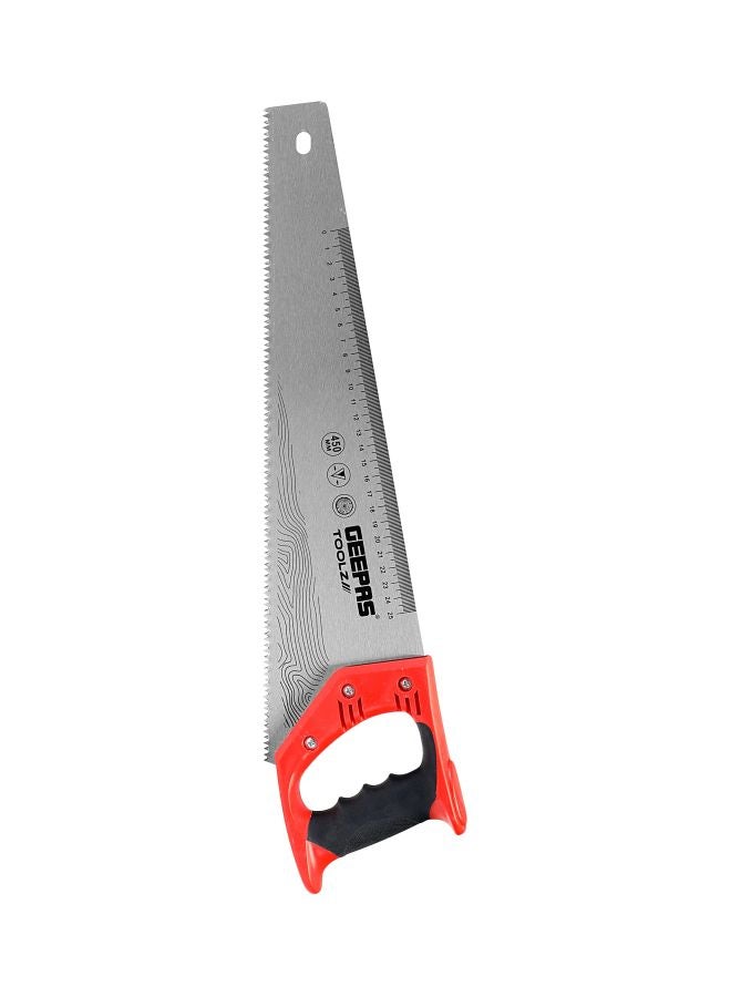 GEEPAS Geepas 16" Hand Saw - Universal-Cut Soft-Grip with TRP Handle | Heavy Duty Sawing, Trimming, Gardening, Wood Cutting, Plastic, Made of Carbon Steel | Ideal for Carpenters, Gardeners, Framers & More Silver/Red/Black 16inch  - Image 2