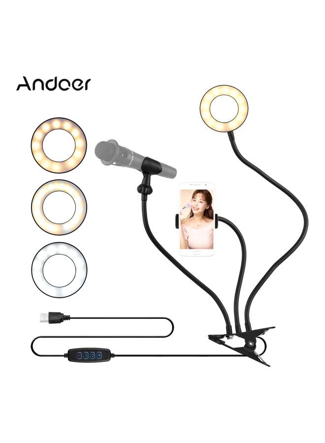 أندوير حلقة ضوء USB ميني مزودة بمشبك مع حامل للميكروفون والهاتف أسود - Image 2