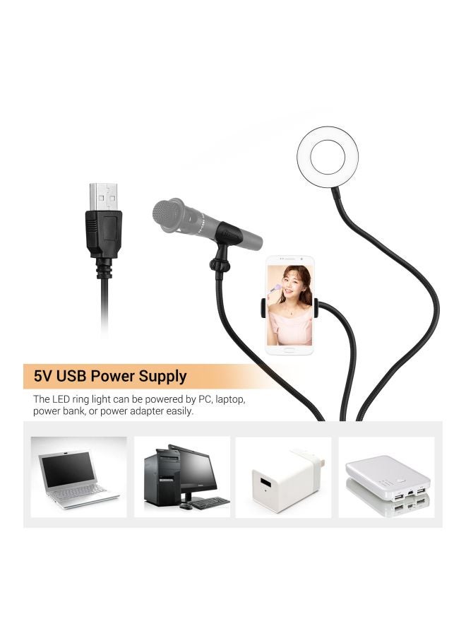 أندوير حلقة ضوء USB ميني مزودة بمشبك مع حامل للميكروفون والهاتف أسود - Image 4