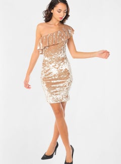 Velvet Bodycon Dress Beige