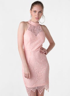 Lace Overlay Dress Pink