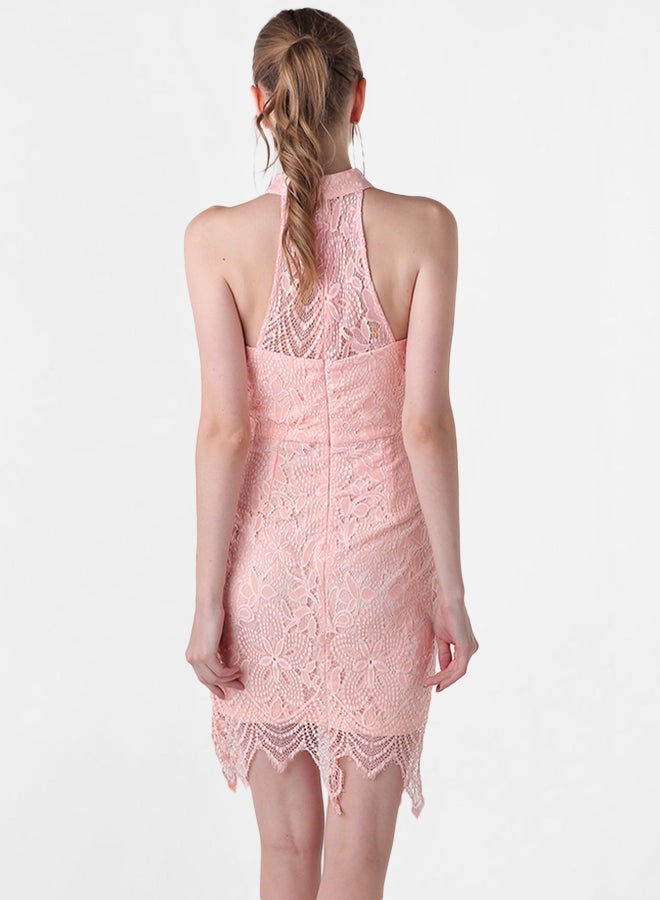 Diva London - Lace Overlay Dress Pink - Image 1