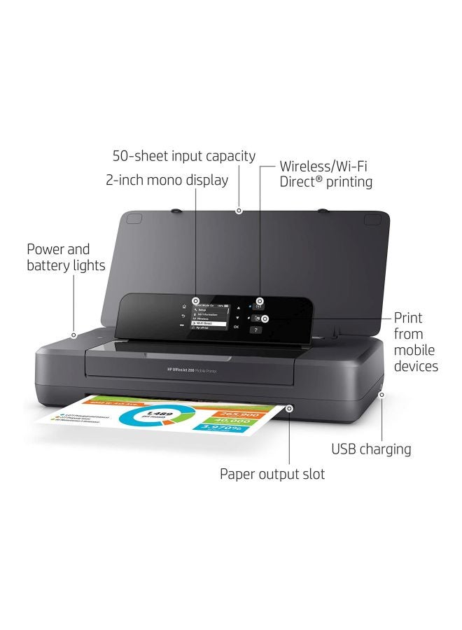 HP - Officejet 200 Inkjet Mobile Printer With Print/Wi-Fi Function Black - Image 1