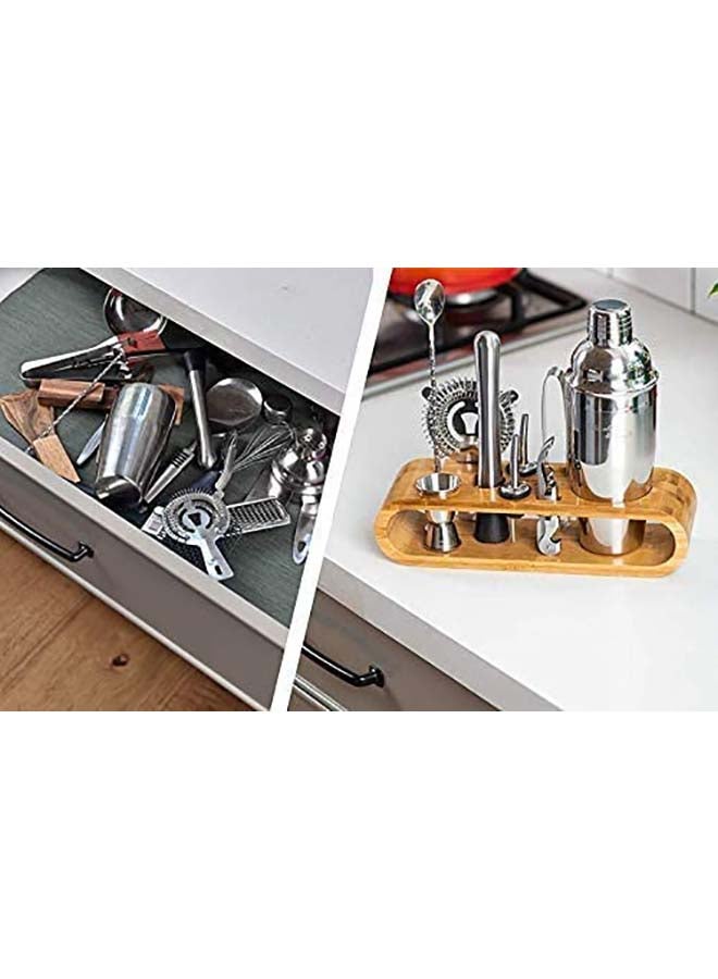 11-Piece Bar Tool Set with Stylish Bamboo Stand Silver 10cm